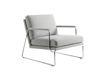 Modern Light Grey Armchair with Chrome Legs Contemporary Furniture Design on transparent background