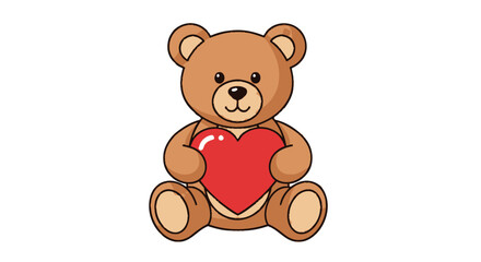 Obraz premium Adorable cartoon teddy bear holding a bright red heart, symbolizing love and affection.