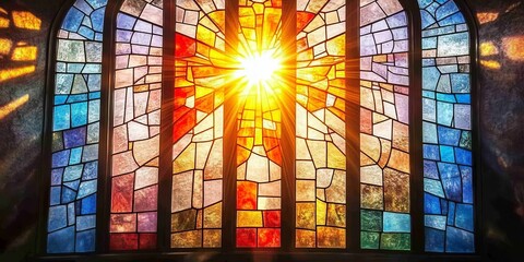 Vibrant Stained Glass Window in Cathedral, Casting Colorful Light and Reflecting Spiritual Beauty