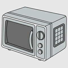 Fototapeta premium Stylized microwave illustration with front handle, control panel, and side vents in a clean, minimal design.