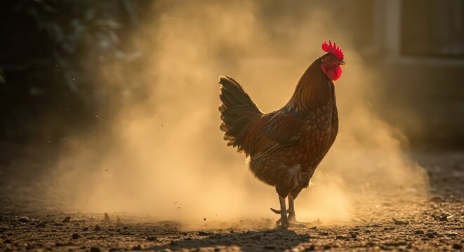 Rooster in dust