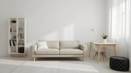 Bright and Functional Scandinavian Studio Living Space with Workspace