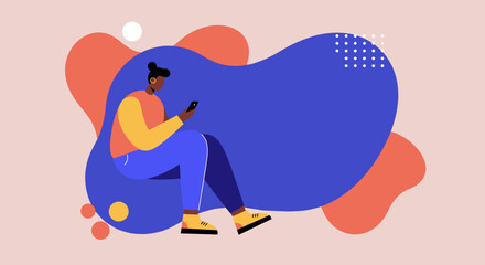Modern illustration of a person casually using a smartphone, ideal for depicting online communication, digital lifestyle, technology, or app use.