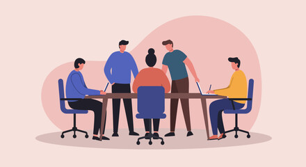 Professional team collaborating in a modern office meeting, discussing business strategy and ideas. Perfect for corporate communication and teamwork concepts.