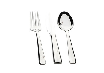 Elegant Stainless Steel Flatware Fork Knife Spoon  Culinary Utensil Set on transparent background