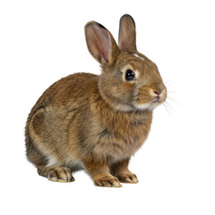 Obraz premium Pristine Holland Lop rabbit, soft brown fur, long floppy ears, dark eyes, posed with dew-kissed organic carrot, isolated on transparent studio background, concept of pet product advertising