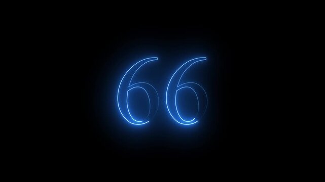 A dynamic motion, and glowing neon number 66 animation . on a black background