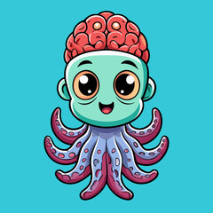 cute octopus monster cartoon shows its brain with a smile