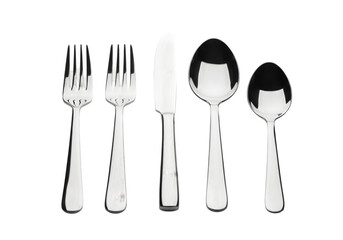 Elegant Stainless Steel Cutlery Set Fork Knife Spoon Place Setting Tableware on transparent background