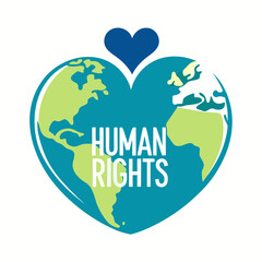 Earth shaped like a heart with human rights text