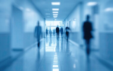 Blurry hospital hallway. People walking