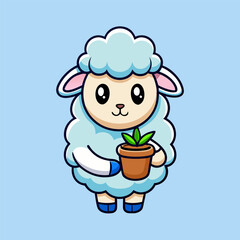 sheep smiles while holding green grass floating in coffee
