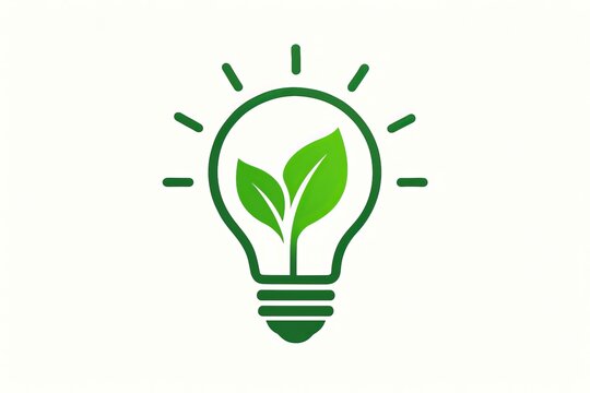 Green energy logo light bulb with leaves Eco illustration for clean energy recycling and conservation