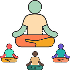 Diverse group finding inner peace and mindfulness through guided meditation, fostering calm and mental clarity for a balanced lifestyle and well-being