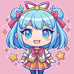 A hand-drawn illustration shows a cute kawaii anime style