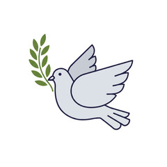 A white dove in flight carrying an olive branch, symbolizing peace and hope.