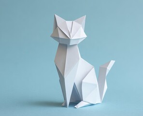 Abstract origami cat against a light blue background