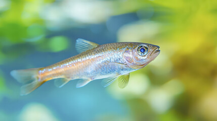 Fototapeta premium Vibrant fish swimming gracefully clear aquarium, showcasing its shimmering scales and delicate fins. background features lush