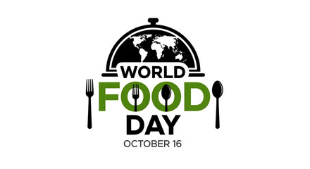 World Food Day Logo Featuring Globe, Utensils, and Text on White