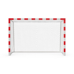 Isolated handball goal front view with striped frame and net