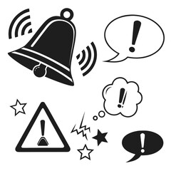 Alert symbols and notification icons bell exclamation
