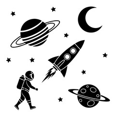 Astronaut rocket planets stars moon space