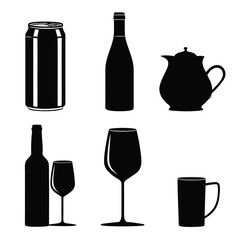 Beverage container collection silhouettes bottle teapot