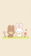 Obraz premium Rabbit and teddy bear at school art illustrated outdoors.