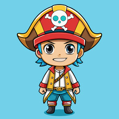 pirate character with hat and sword smiles mischievously