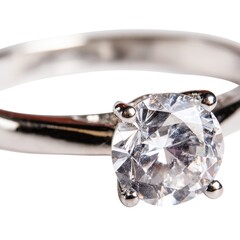 A Stunning Close-Up of a Brilliant Engagement Ring Showcasing a Sparkling Round Diamond Set in Sleek Silver Band