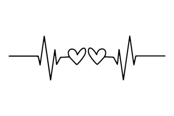 Heartbeat line with heart symbol, cardiology, medical pulse, ECG, EKG design, healthcare clipart vector illustration, health monitoring, digital heartbeat graphics