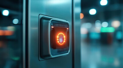 Futuristic fingerprint scanner security system with glowing interface for advanced access control