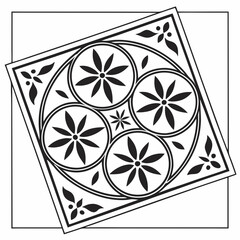 Black floral ornamental square design white