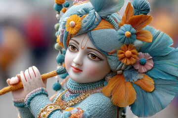 close up of beautiful statue of lord krishna