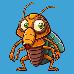 Cartoon cockroach wears gas mask and looks funny yet tough