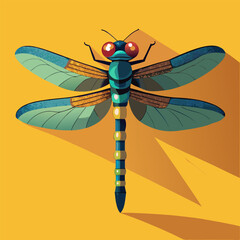 dragonfly with shiny yellow wings looks cute and cheerful