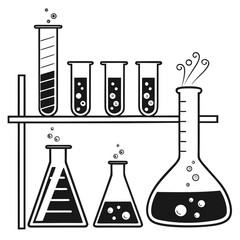 Bubbling flasks and beakers on rack chemistry laboratory