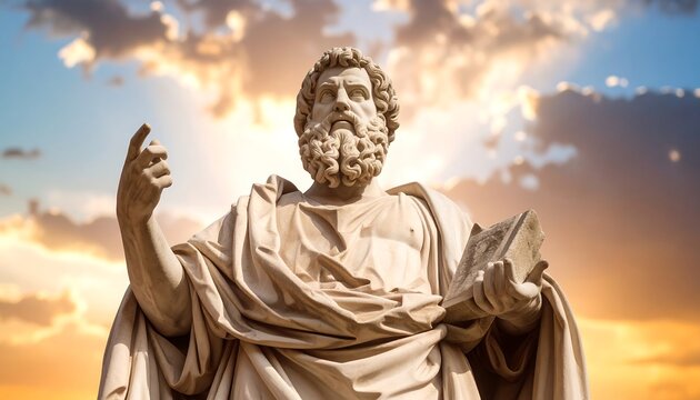 Ancient statue in dramatic sunset