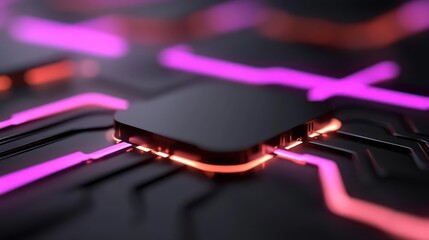 Futuristic microchip architecture with glowing pathways symbolizing data flow and advanced computing