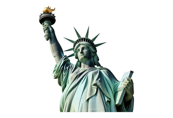Green Statue of Liberty with Torch, 3D Realism Design Element on Transparent Background