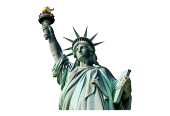 Green Statue of Liberty with Torch, 3D Realism Design Element on Transparent Background