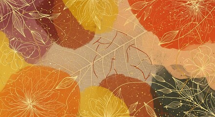 Stunning autumn floral design with gold accents creates an elegant, vibrant, and modern background for sophisticated branding and seasonal promotions