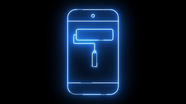 smartphone icon and paint roller icon with neon effect