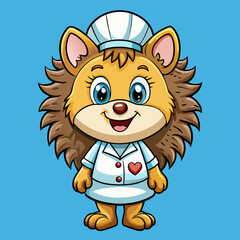 Hedgehog nurse wears a white uniform and carries a kind smile