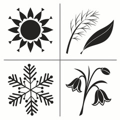 Four seasonal icons sun snowflake plant buds leaf