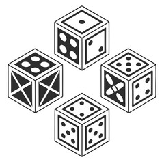 Geometric cube patterns with pips and abstract designs