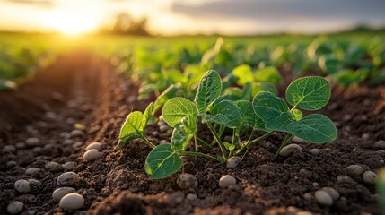 Soybean plants growing in field