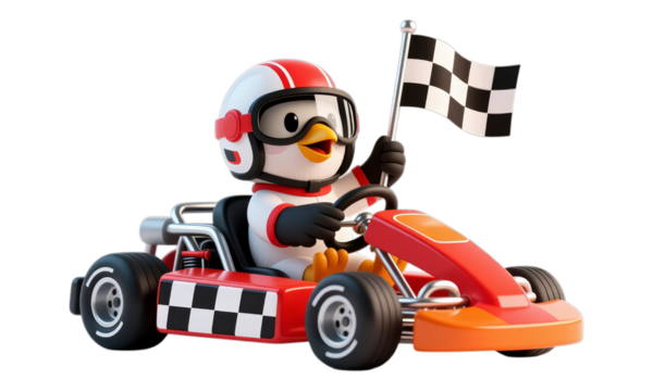 Red Go-Kart with Checkered Flag, 3D Realism Illustration with Transparent Background - Powered by Adobe