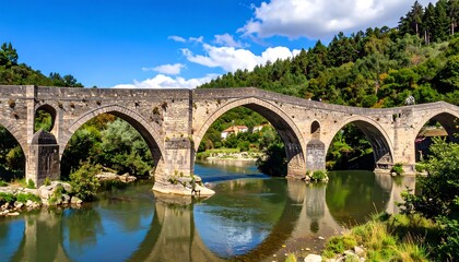 Fototapeta premium Ancient stone bridge over a river (3)