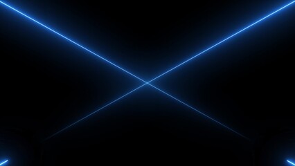 Fototapeta premium Abstract Blue Neon Laser Lines Intersecting on Black Background image photo